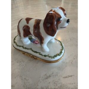 Rare King Charles Spaniel ARTORIA Limoges Trinket Box LIMITED EDITION France 62